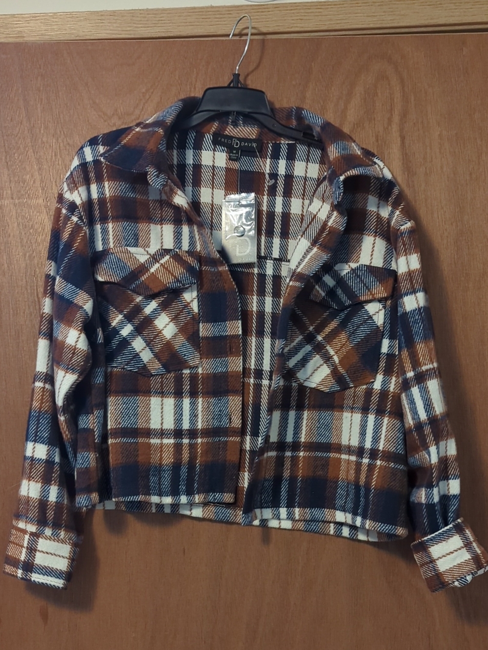 Fred David Plaid Top in Brown, Navy & Cream